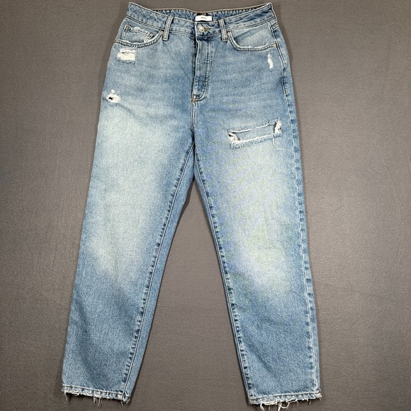Forever 21 Denim - Forever 21 Jeans Womens 29 Light Blue Denim Button Fly‎ Straight Leg Distressed
